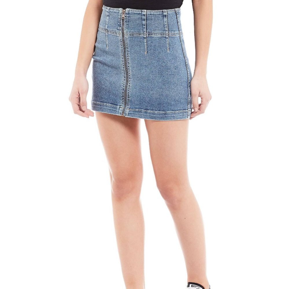 Free People Womens Blue Virgo Mini Denim Stretch